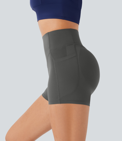 SoCinched High Waisted Scrunch Butt Lifting Tummy Control Pocket Shaping Workout Biker Shorts 3''