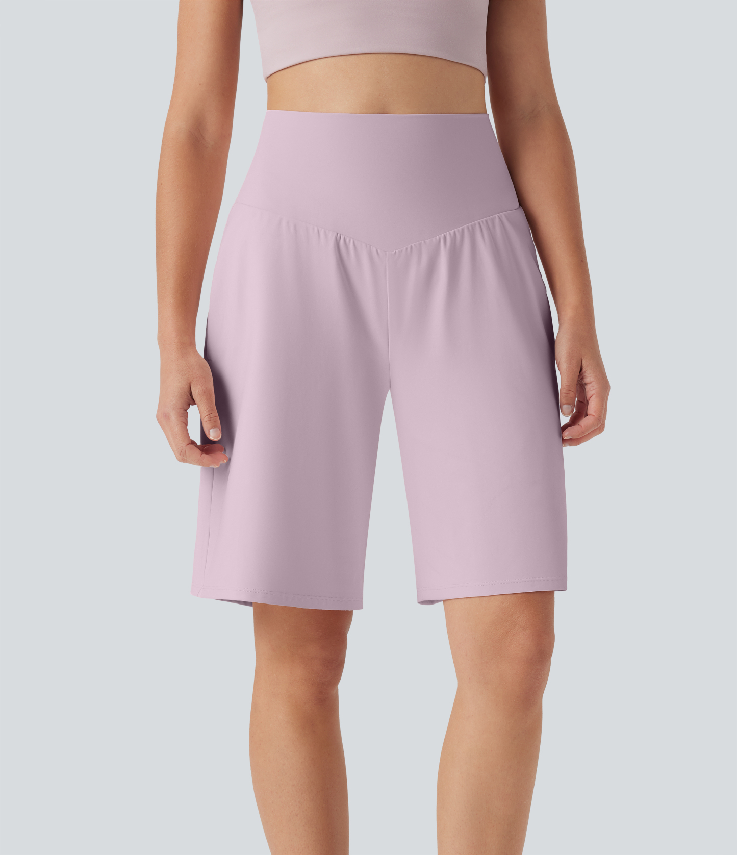Airy High Waisted Pockets Cool Touch Yoga Bermuda Shorts