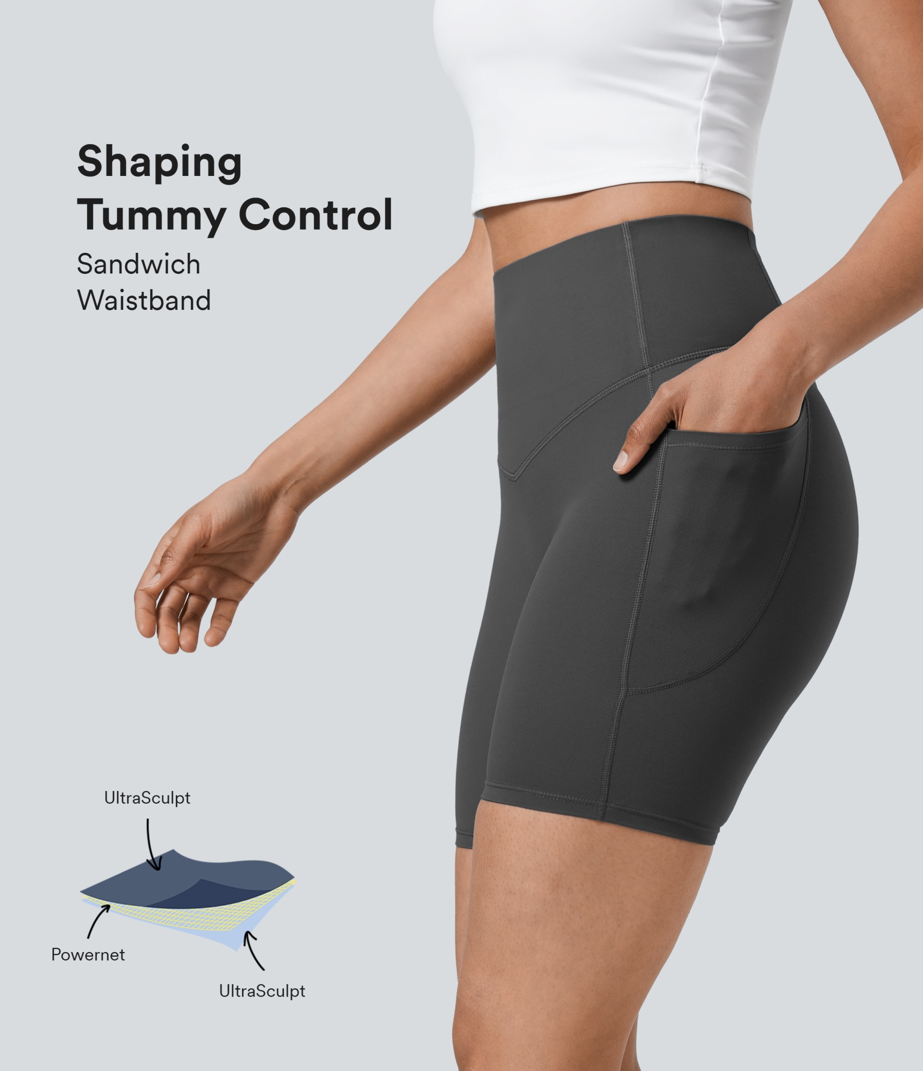 SoCinched High Waisted Tummy Control Pocket Shaping Training Biker Shorts 7''
