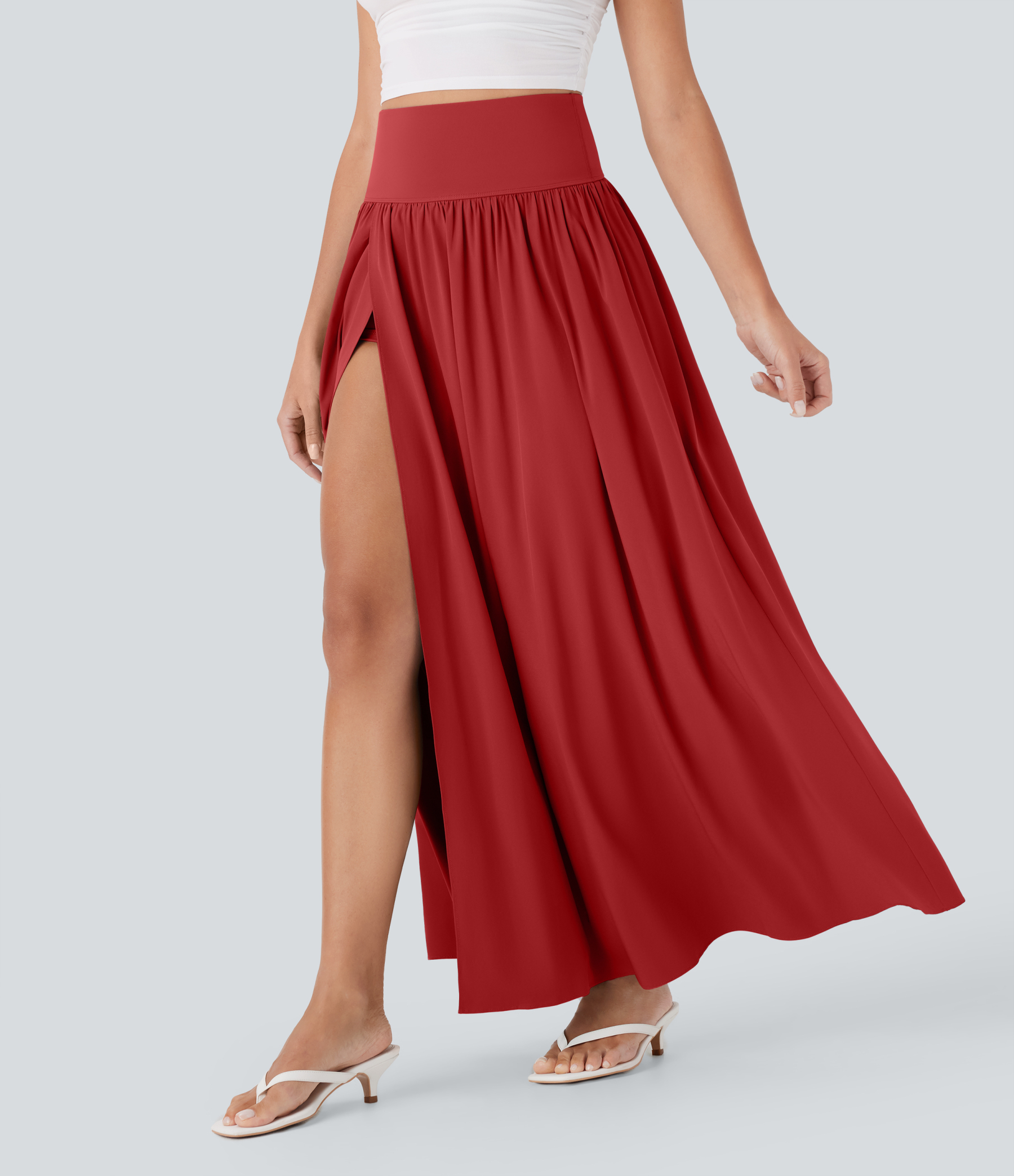 SoCinched High Waisted Tummy Control 2-in-1 Flowy Quick Dry Maxi Skirt