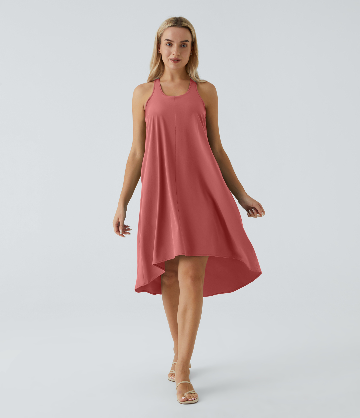 Backless Racerback Side Pocket High Low Flowy Midi Quick Dry Casual Dress