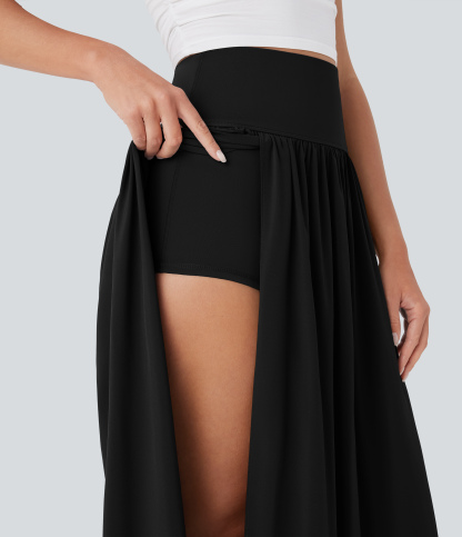 SoCinched High Waisted Tummy Control 2-in-1 Flowy Quick Dry Maxi Skirt