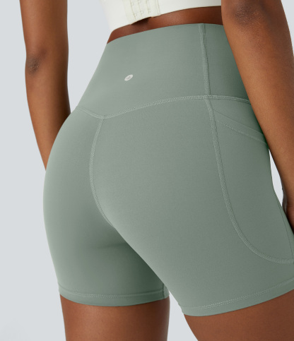 SoCinched High Waisted Tummy Control Side Pocket Shaping Training Biker Shorts 5''