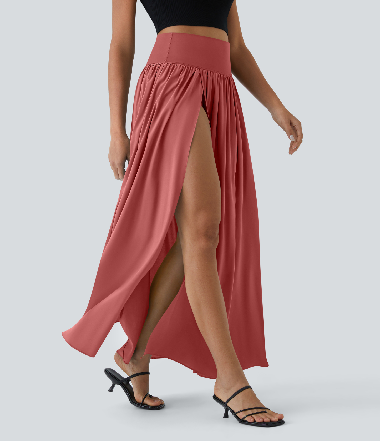 High Waisted Split 2-in-1 Flowy Quick Dry Maxi Casual Skirt