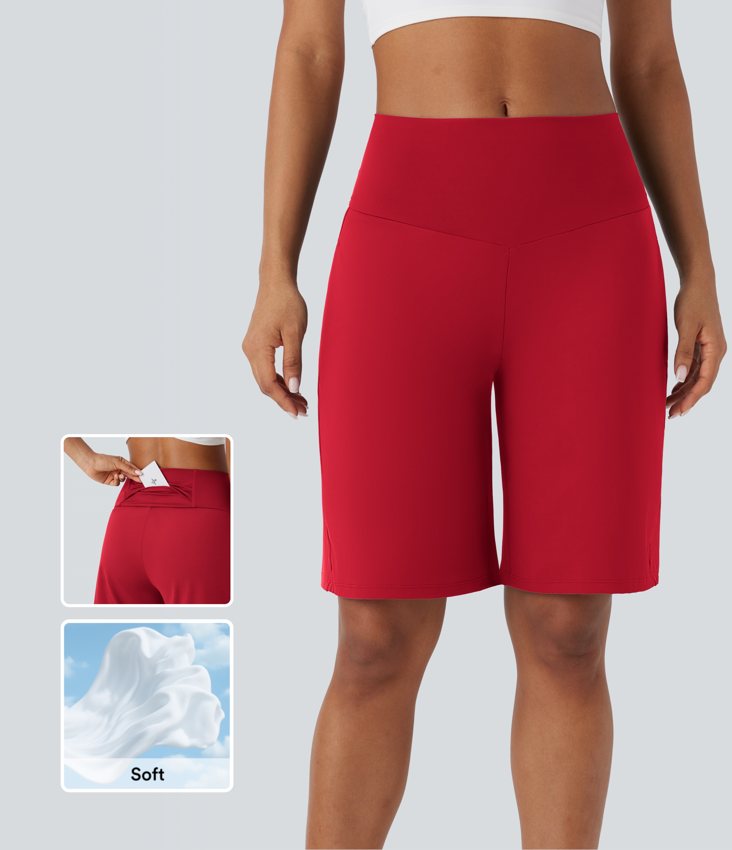 Airy High Waisted Pockets Cool Touch Yoga Bermuda Shorts