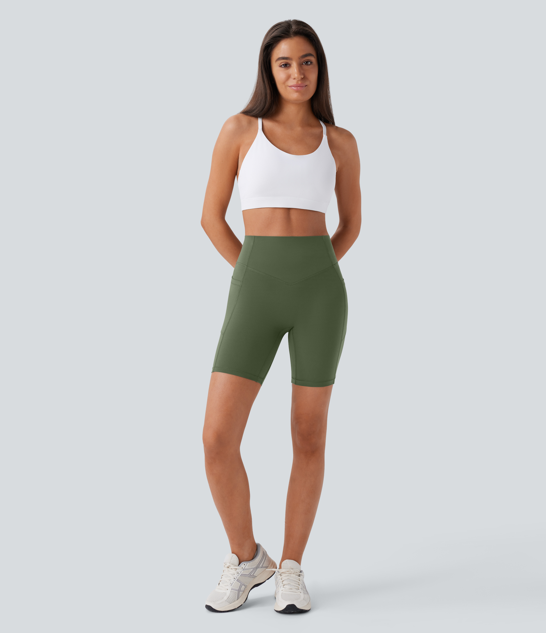 SoCinched High Waisted Scrunch Butt Lifting Tummy Control Side Pocket Shaping Workout Biker Shorts 7''