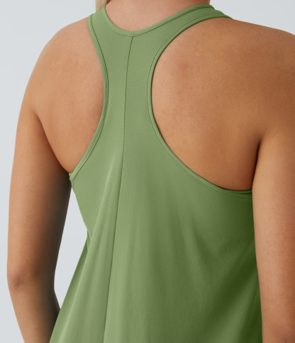 Backless Racerback Side Pocket High Low Flowy Midi Quick Dry Casual Dress