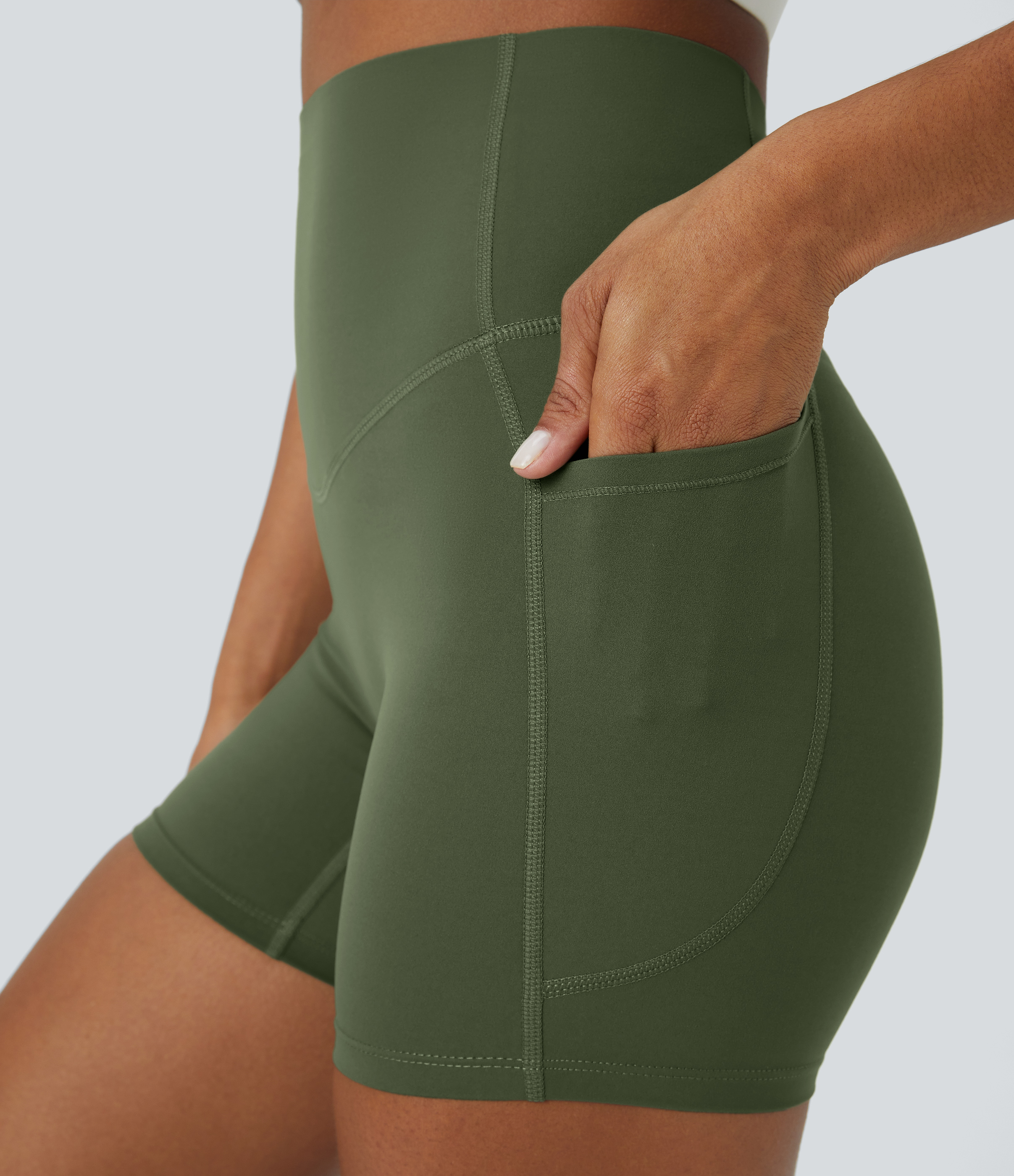 SoCinched High Waisted Tummy Control Side Pocket Shaping Training Biker Shorts 5''