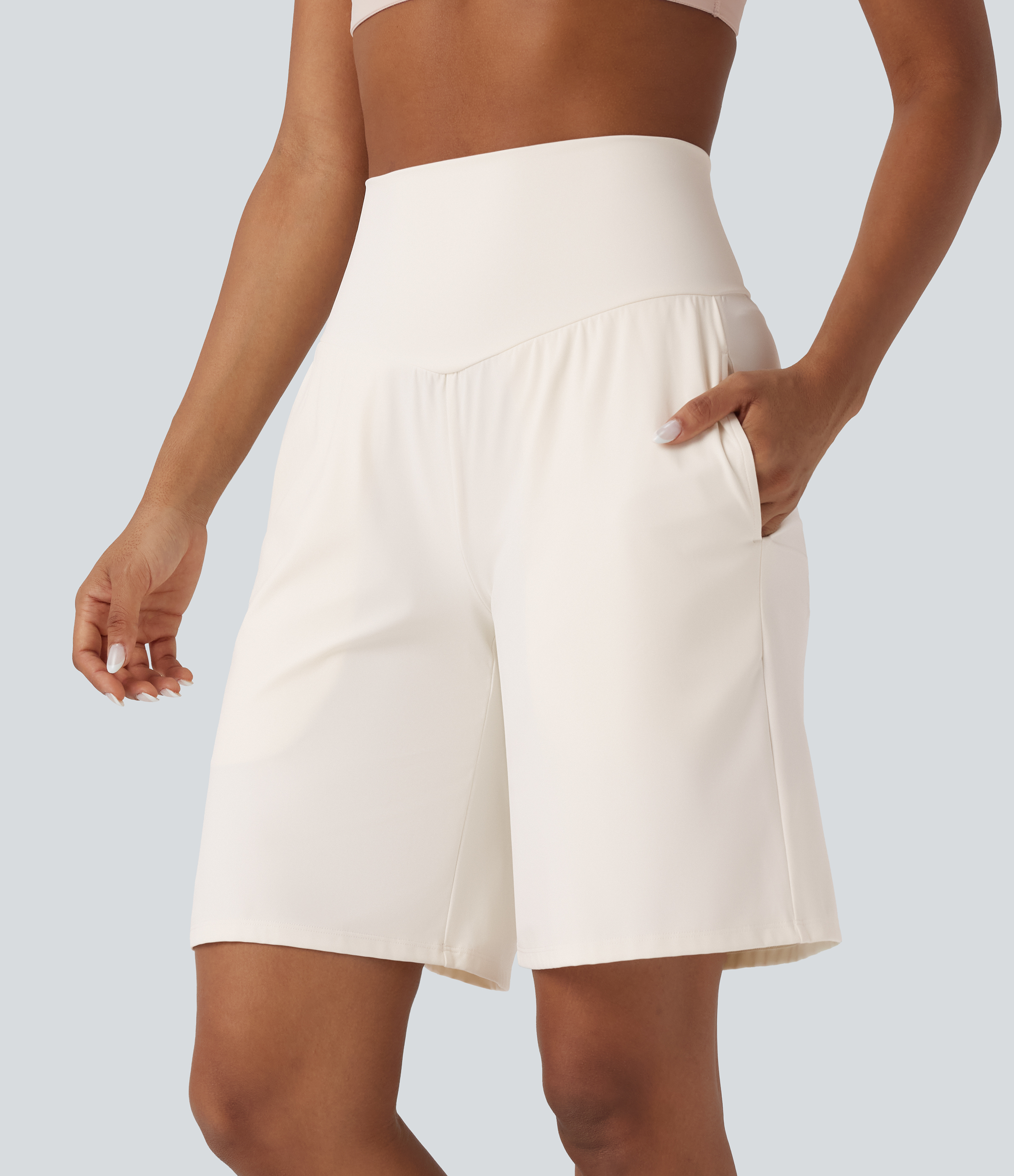 Airy High Waisted Pockets Cool Touch Yoga Bermuda Shorts