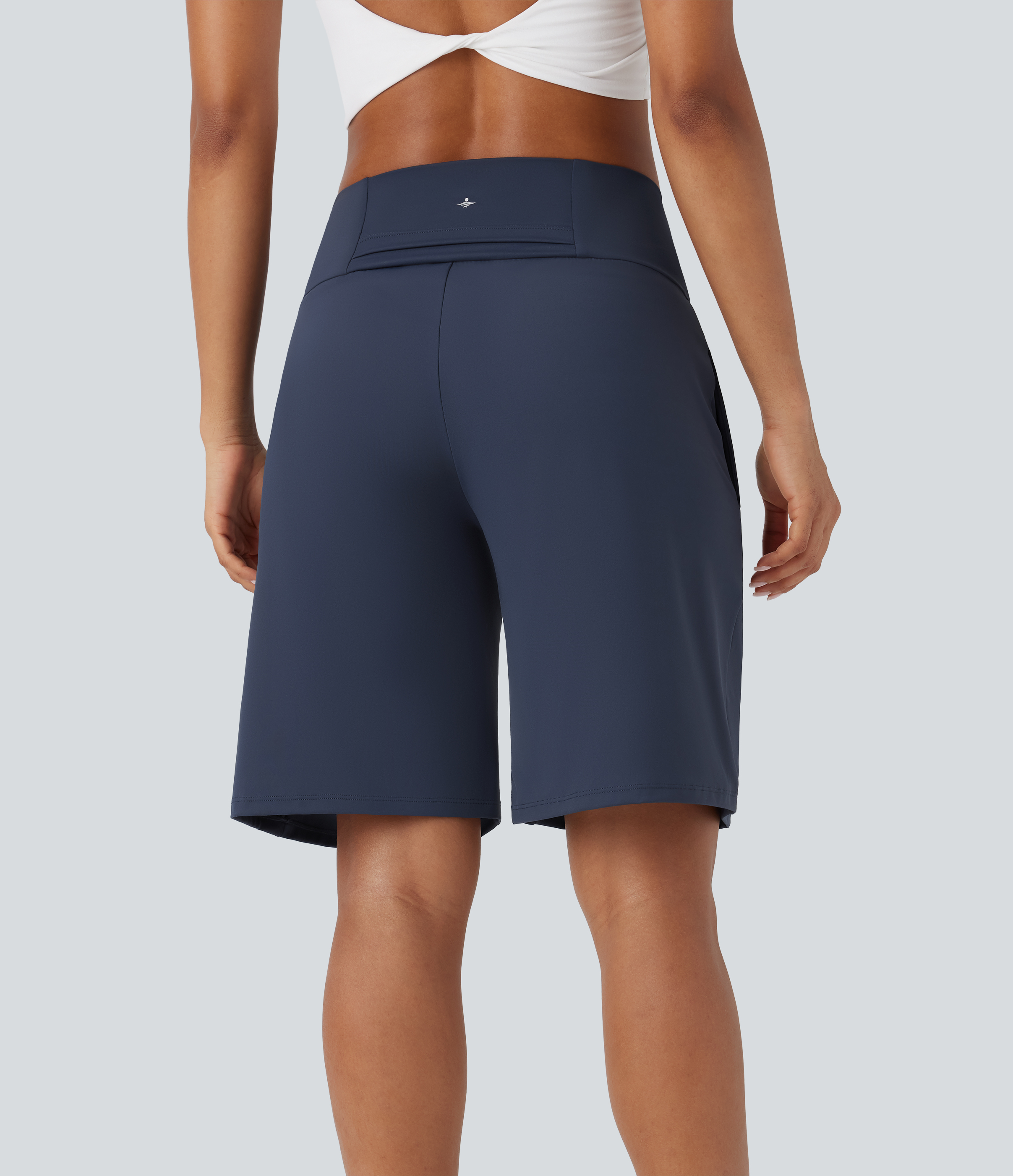 Airy High Waisted Pockets Cool Touch Yoga Bermuda Shorts
