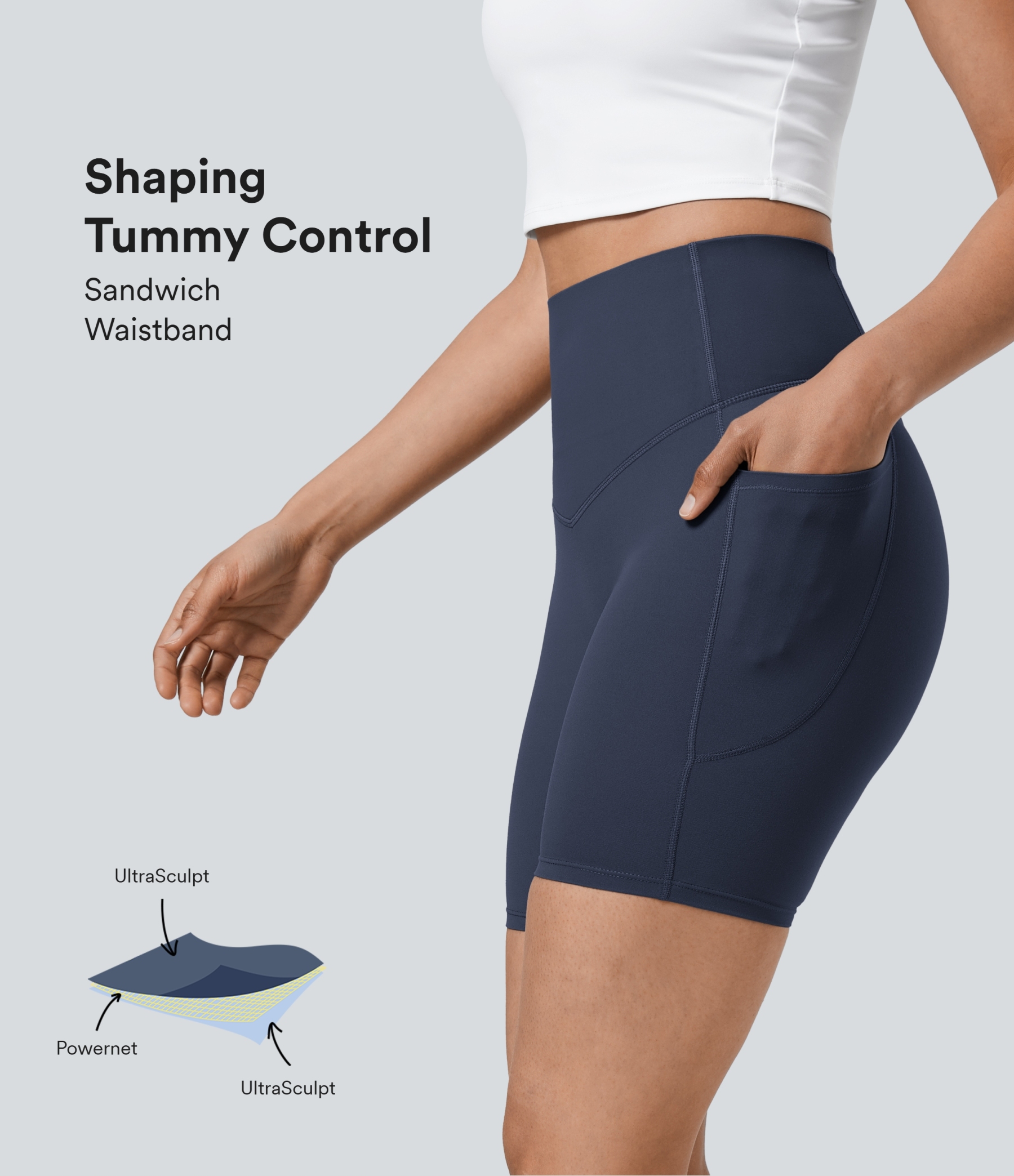 SoCinched High Waisted Tummy Control Pocket Shaping Training Biker Shorts 7''