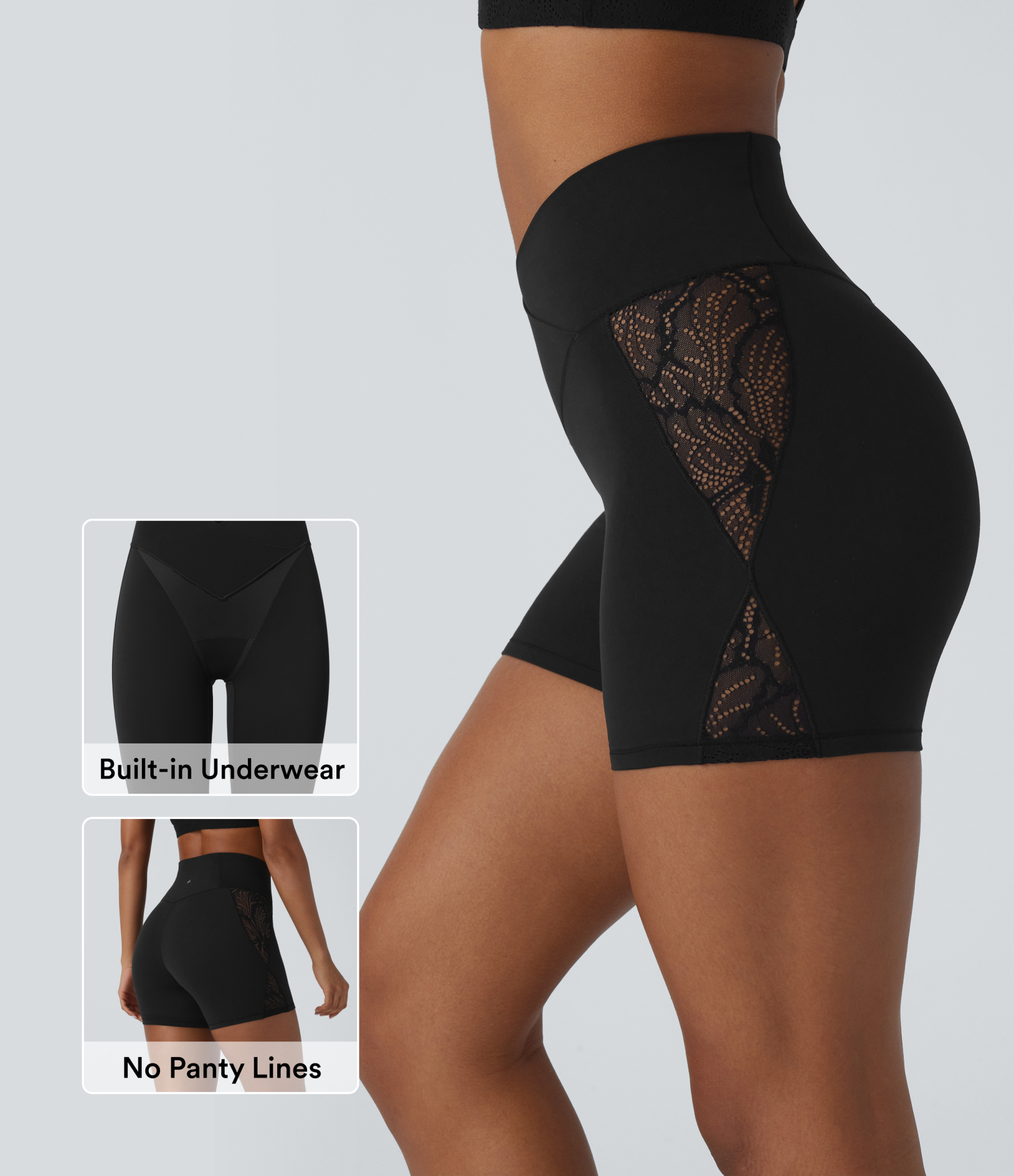 SoftlyZero™ High Waisted Crossover Contrast Lace Built-in Underwear Yo