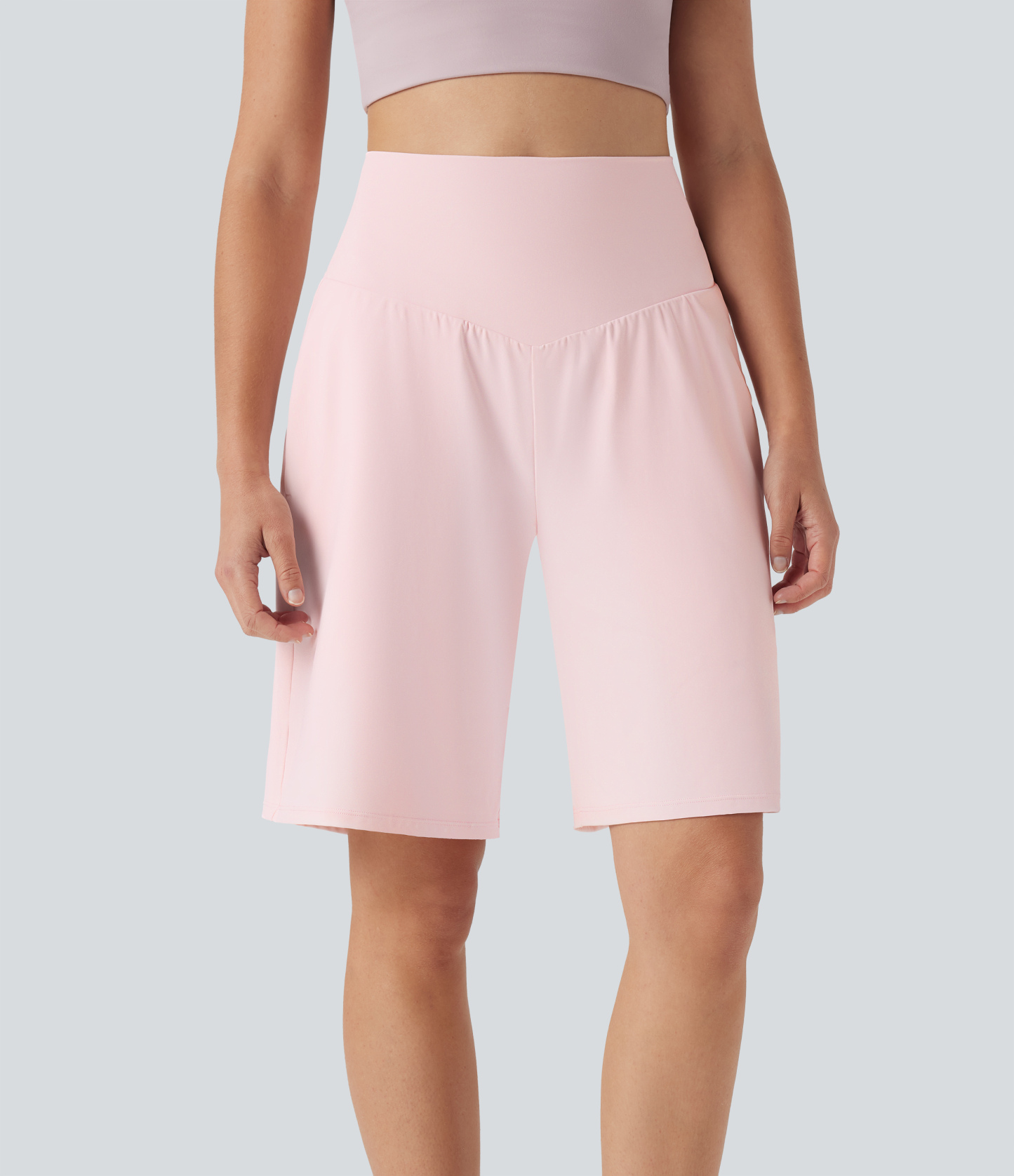 Airy High Waisted Pockets Cool Touch Yoga Bermuda Shorts