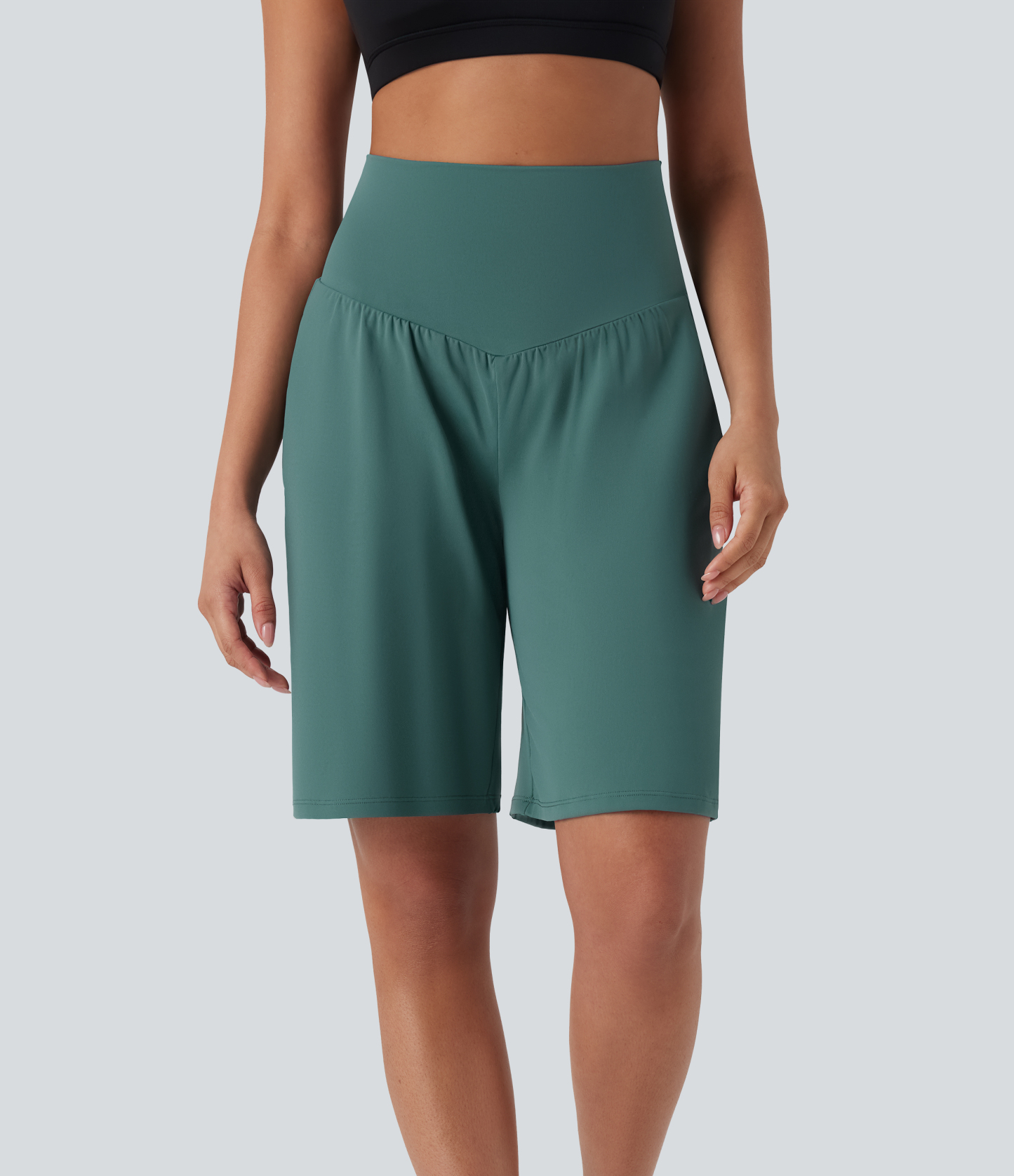 Airy High Waisted Pockets Cool Touch Yoga Bermuda Shorts