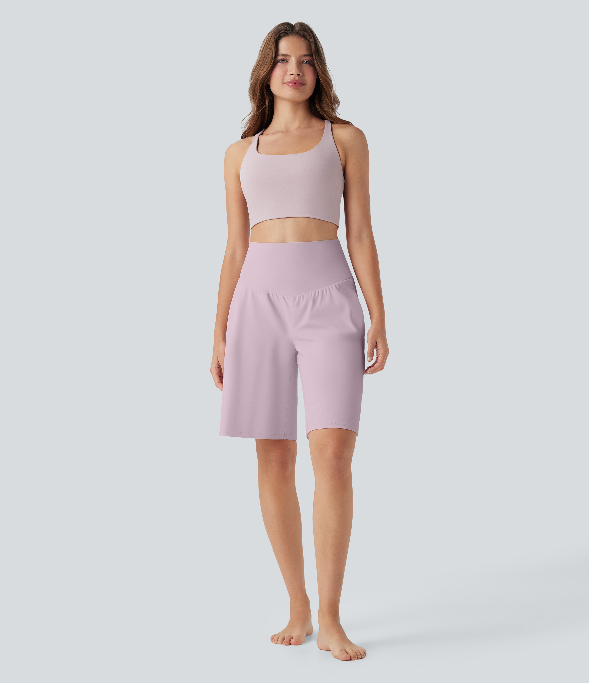 Airy High Waisted Pockets Cool Touch Yoga Bermuda Shorts