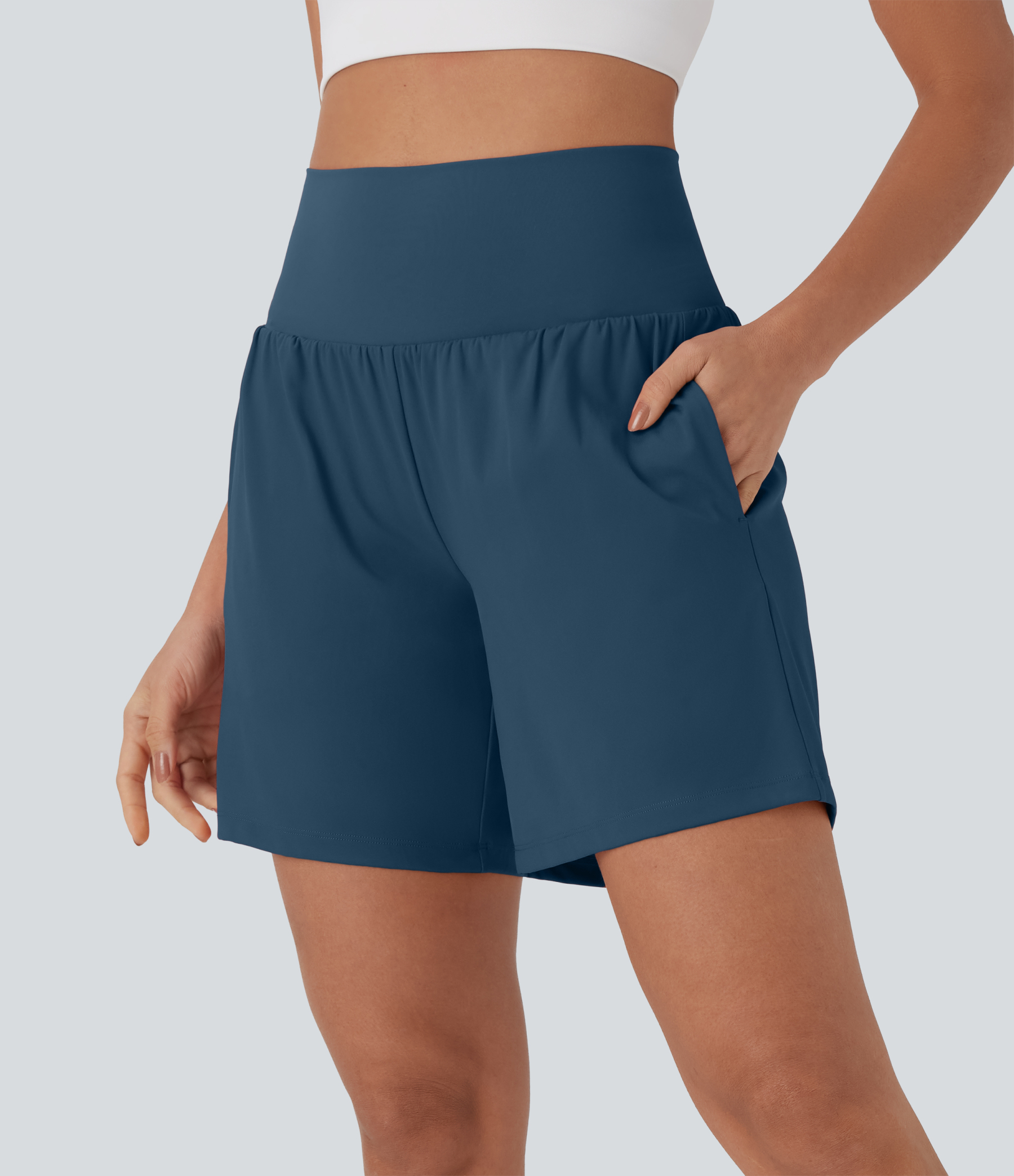 Airy Super High Waisted 2-in-1 Cool Touch Yoga Shorts 7" with Pockets
