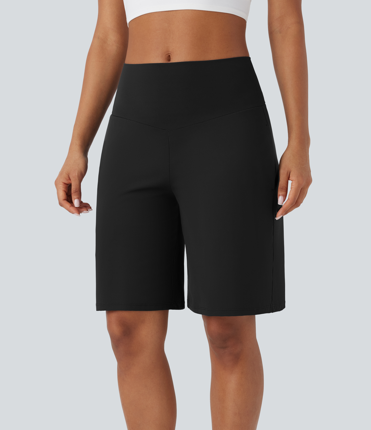 Airy High Waisted Pockets Cool Touch Yoga Bermuda Shorts