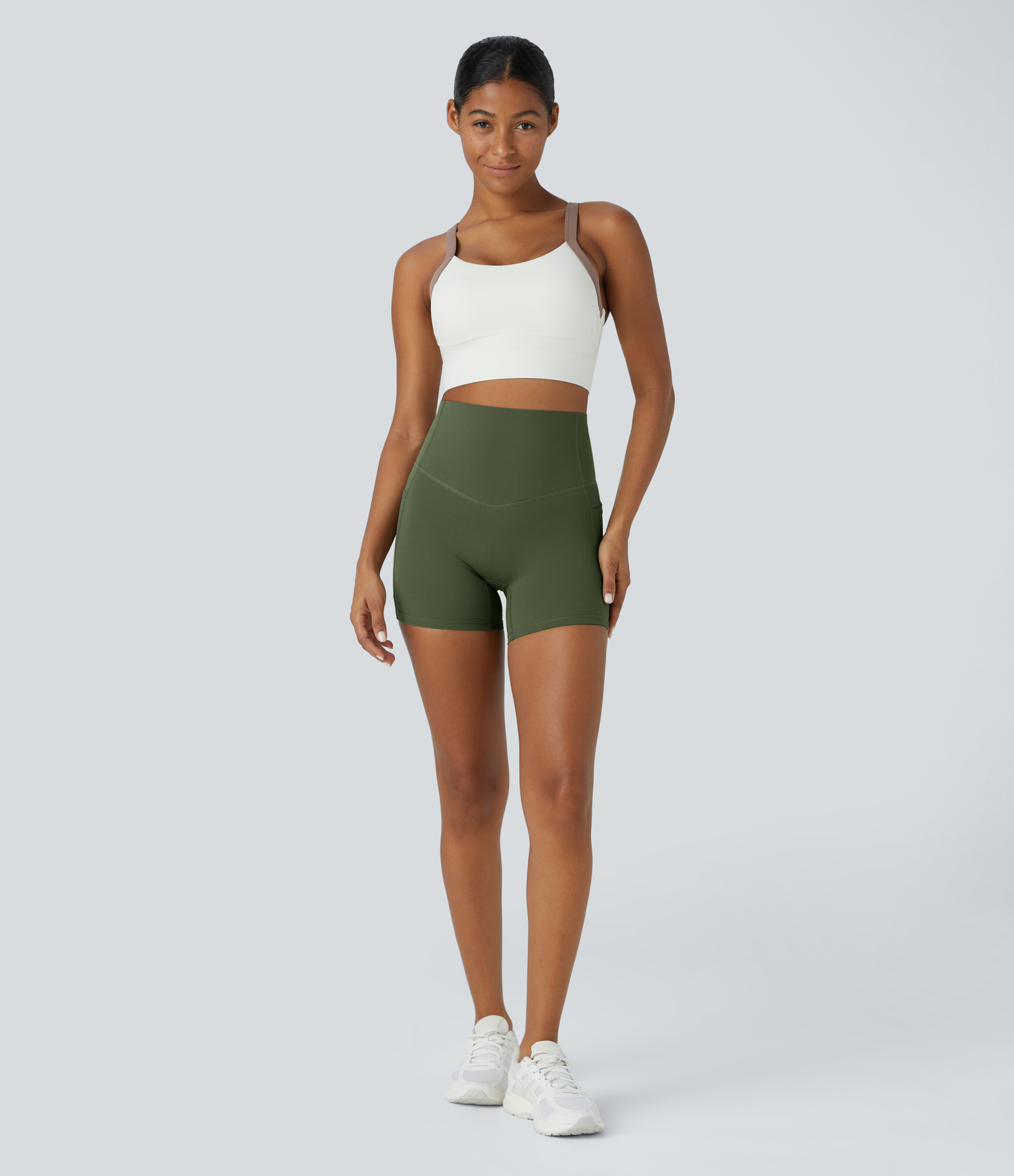 SoCinched High Waisted Tummy Control Side Pocket Shaping Training Biker Shorts 5''