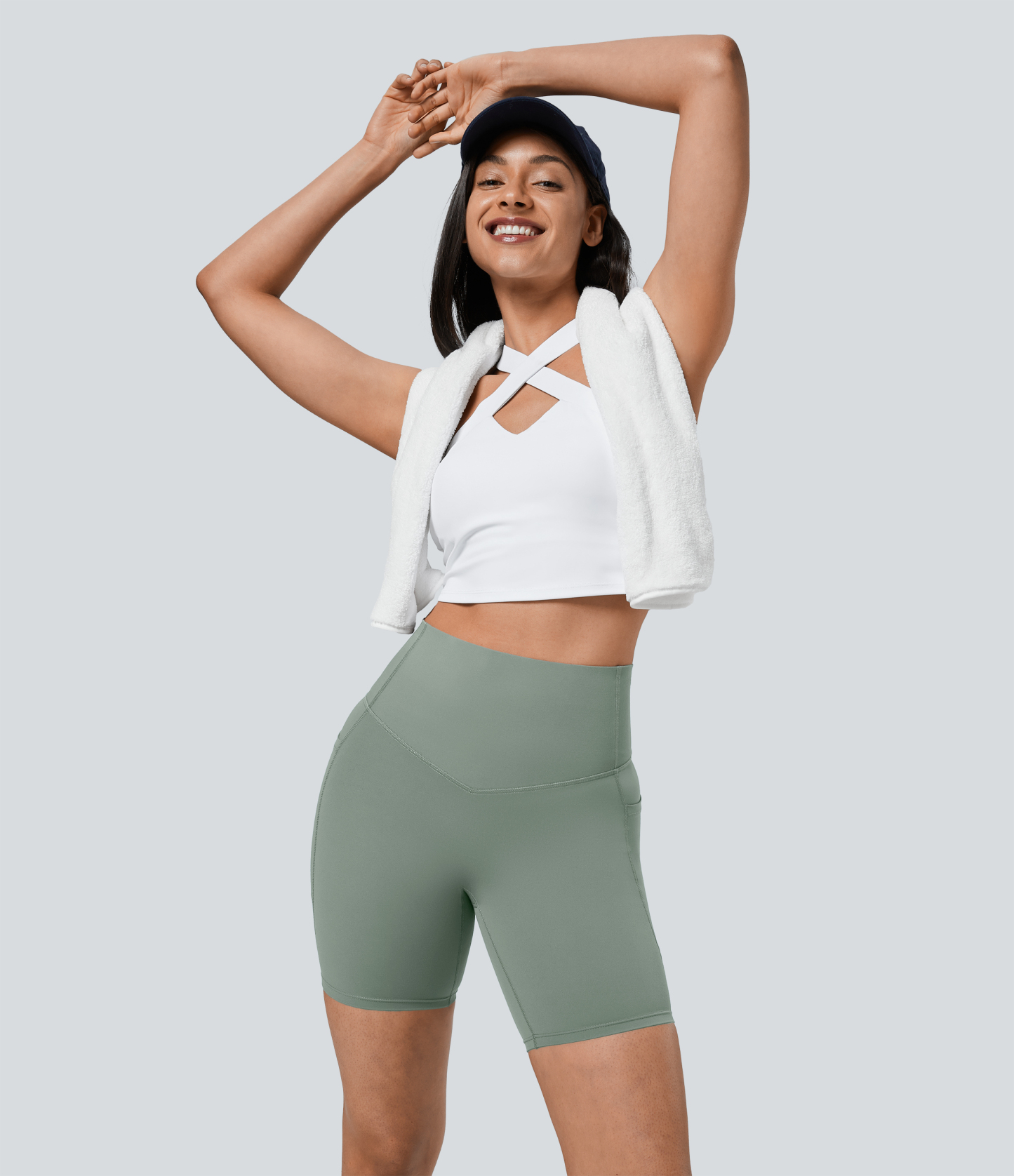 SoCinched High Waisted Tummy Control Pocket Shaping Training Biker Shorts 7''