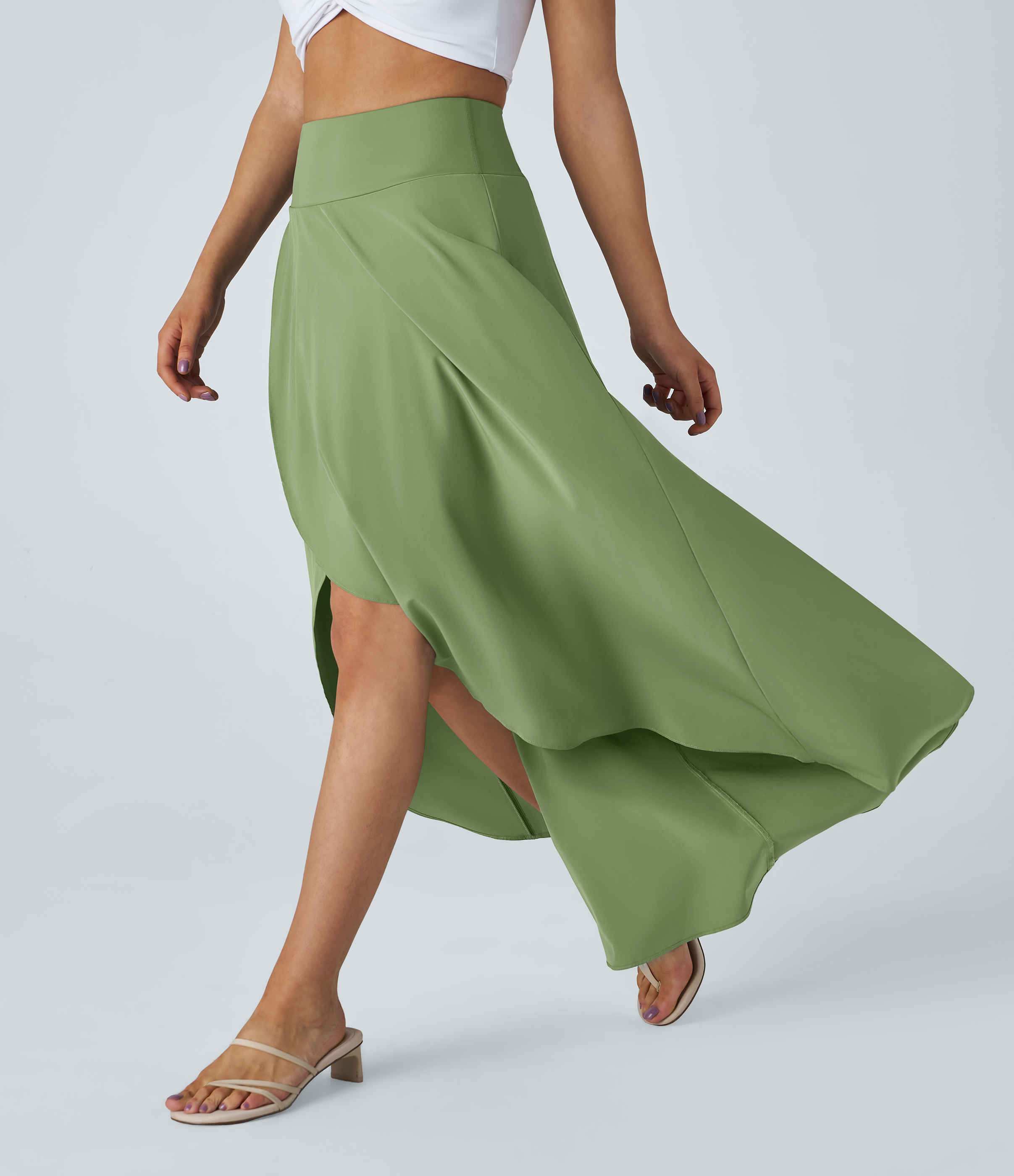 High Waisted High Low Ruffle 2-in-1 Flowy Quick Dry Casual Regular Maxi Skirt