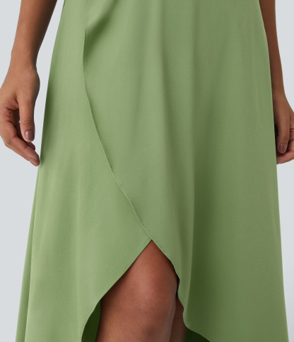 High Waisted High Low Ruffle 2-in-1 Flowy Quick Dry Casual Regular Maxi Skirt