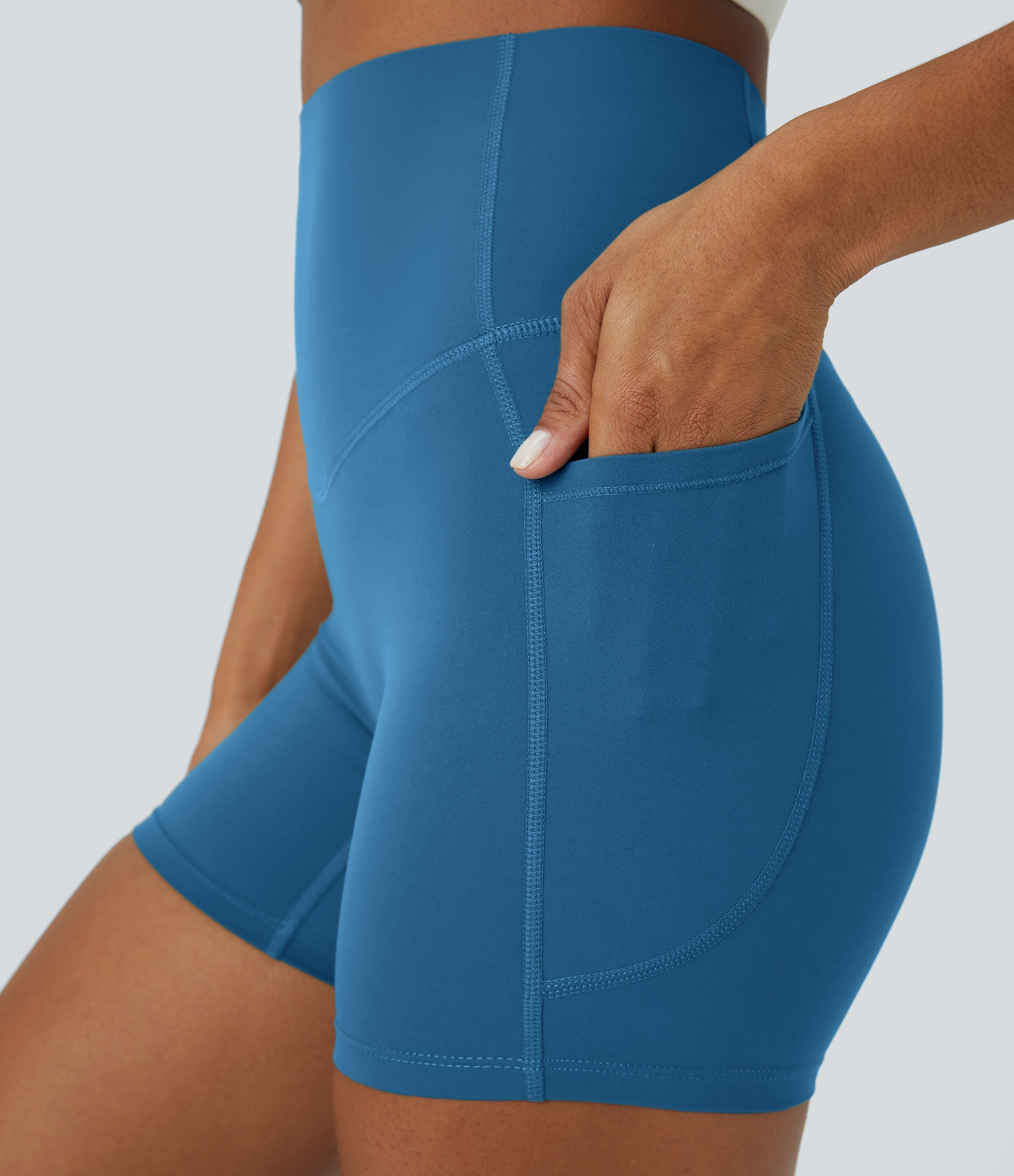 SoCinched High Waisted Tummy Control Side Pocket Shaping Training Biker Shorts 5''