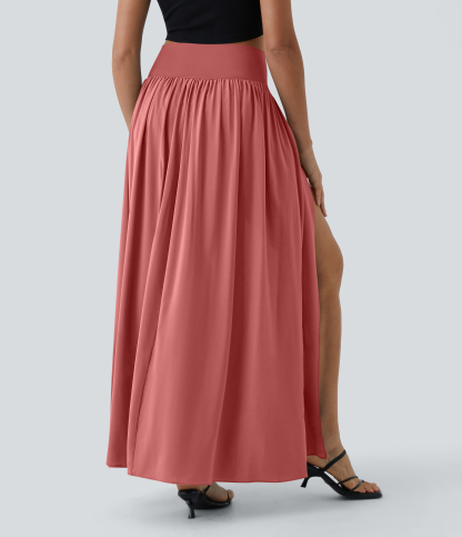 High Waisted Split 2-in-1 Flowy Quick Dry Maxi Casual Skirt