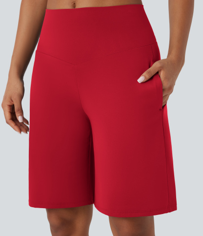 Airy High Waisted Pockets Cool Touch Yoga Bermuda Shorts