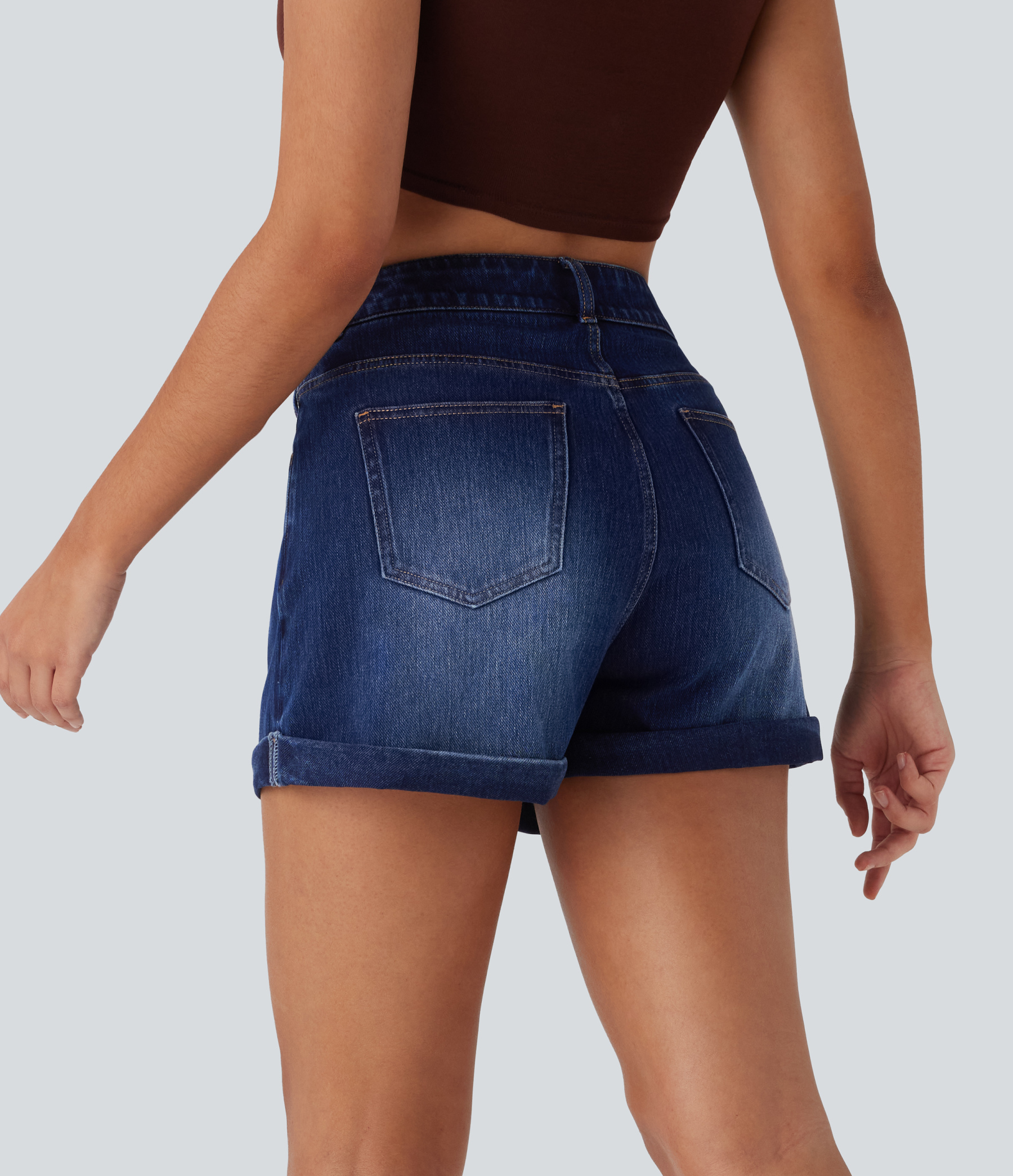 Mid Rise Zipper Pockets Denim Casual Shorts 3''