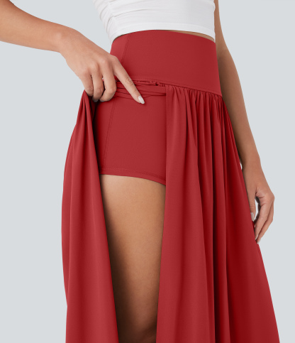 SoCinched High Waisted Tummy Control 2-in-1 Flowy Quick Dry Maxi Skirt