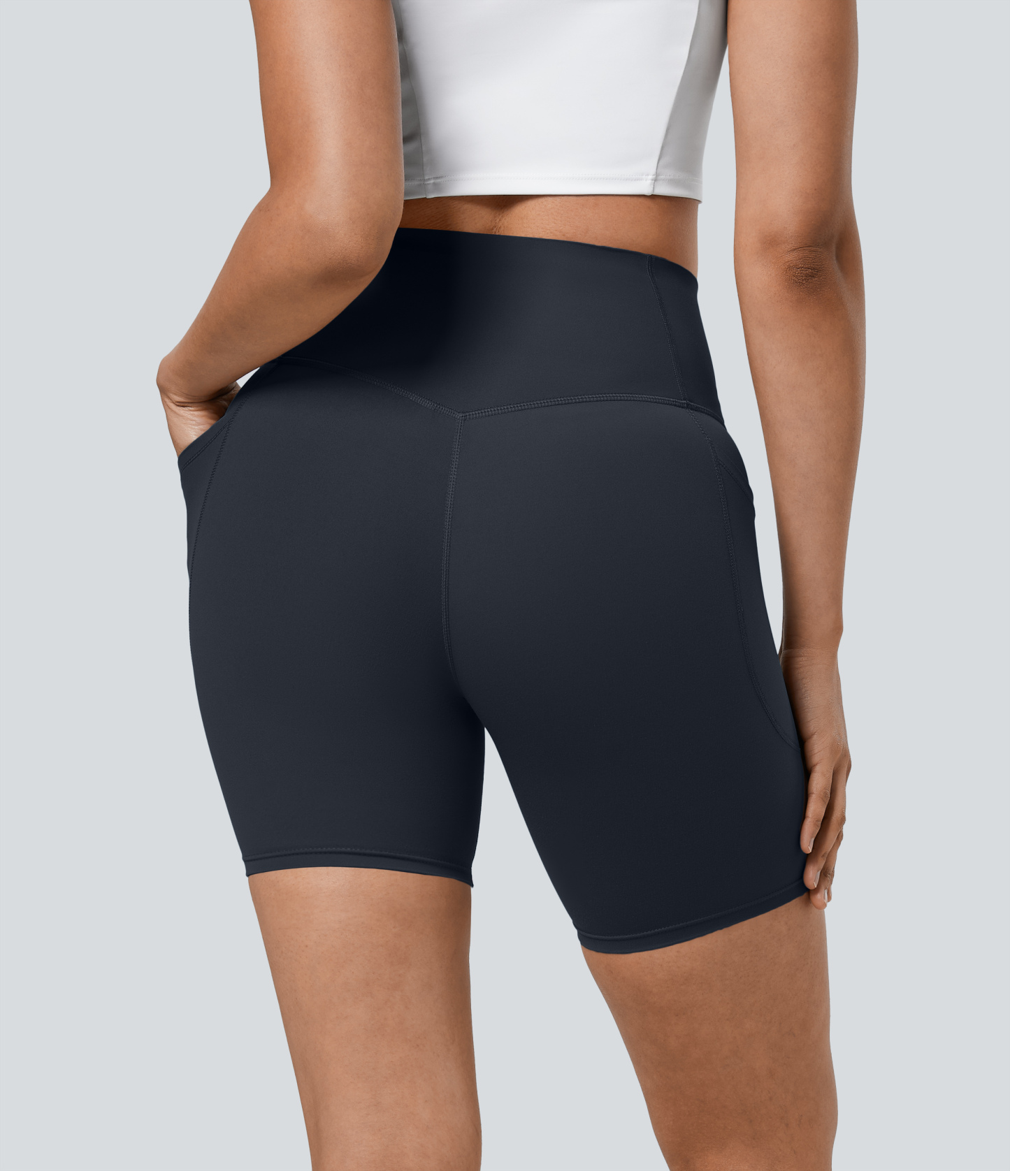 SoCinched High Waisted Tummy Control Pocket Shaping Training Biker Shorts 7''