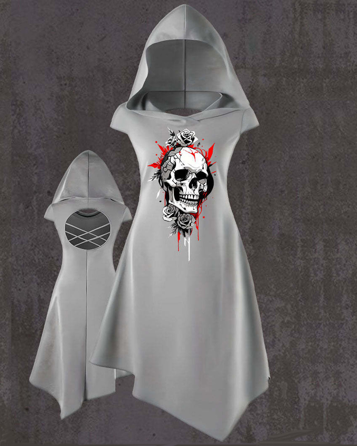 Skull Rose Printed Back Hollow Dress