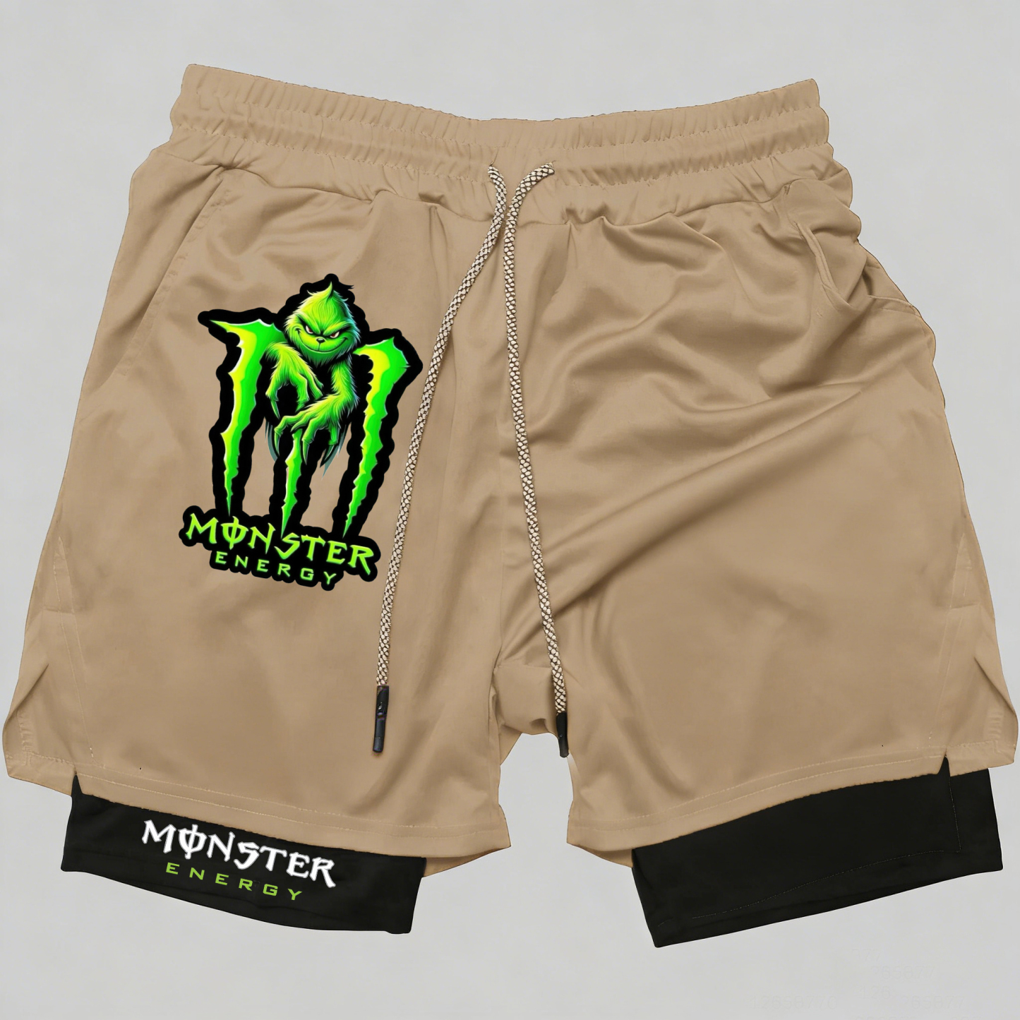 Monster Energy Grinch Print Men's All-In-One Fitness Shorts