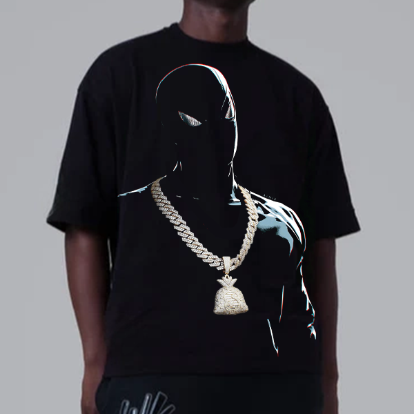 Marvel Spider-Man Print T-Shirt Good Quality Hip Hop Dollar Pendant Chain