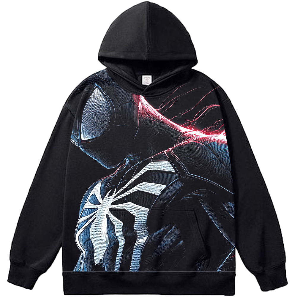 Marvel Spider-Man Line Art Symbiote Suit with Red-Blue Lightning Profile Print