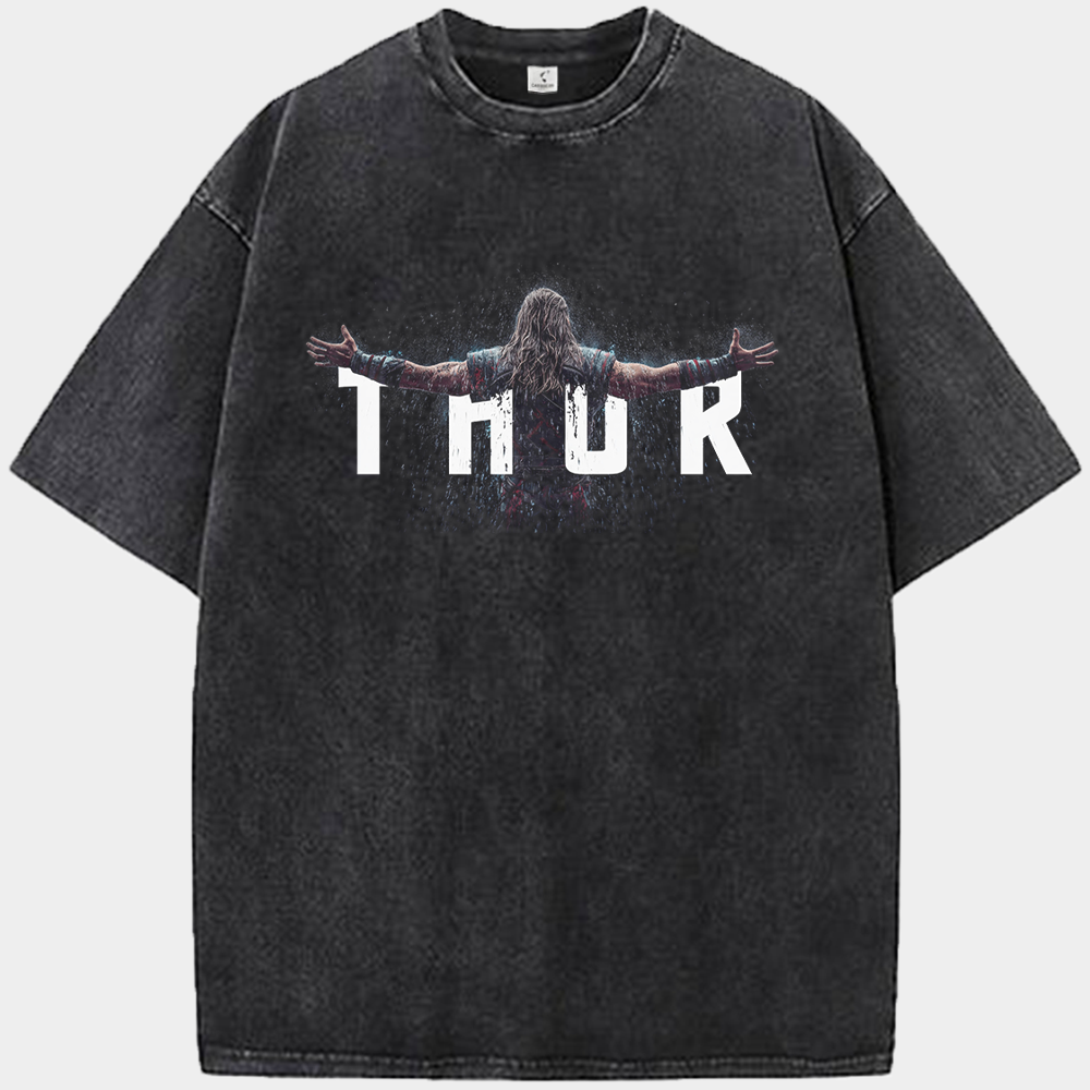 Marvel Thor Thor Awakening Back View Rainy Typography Print
