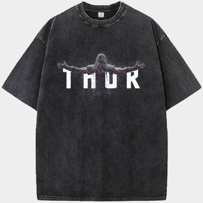 Marvel Thor Thor Awakening Back View Rainy Typography Print