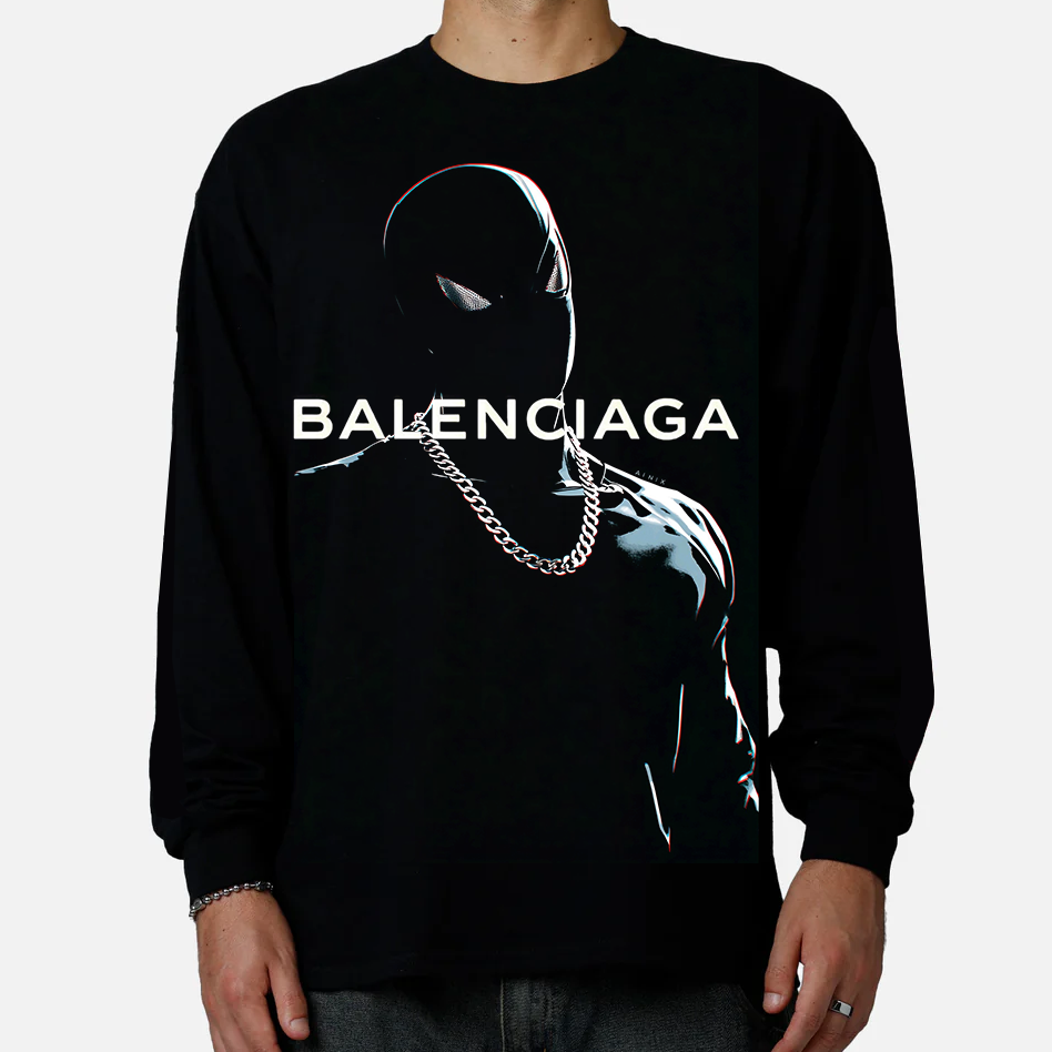Marvel Spider-Man Minimalist White Logo x BALENCIAGA Long Sleeve Sweatshirt