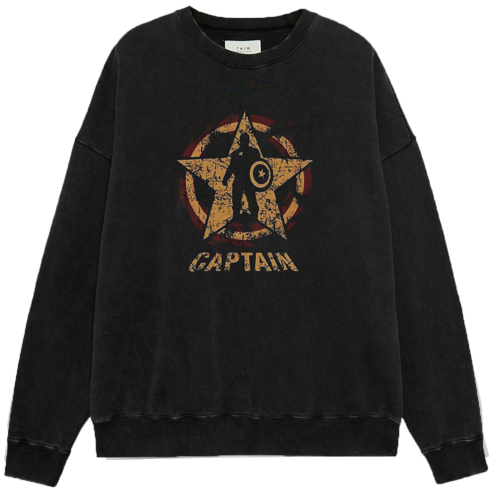 Marvel Captain America Vintage Distressed Star Shield Silhouette Print