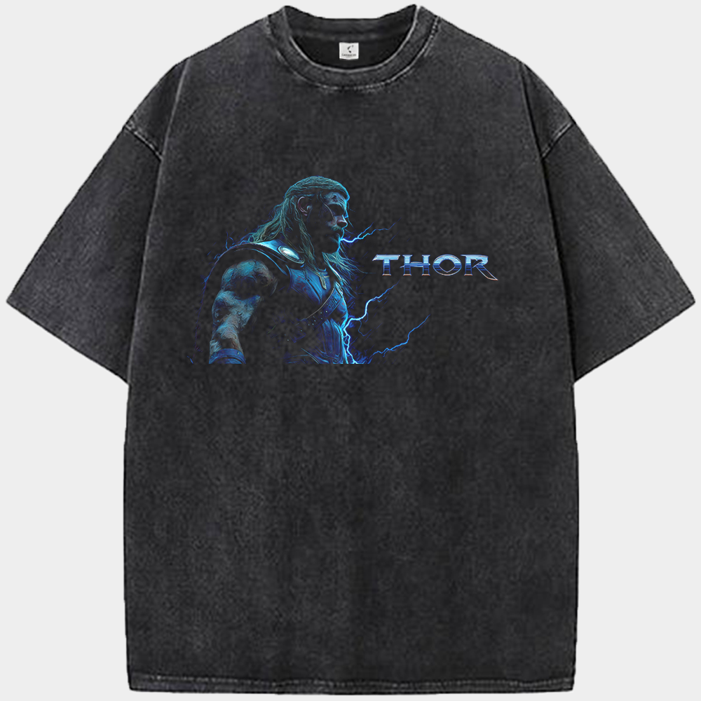 Marvel Thor Blue Lightning Oil Painting Style Profile Thor Print