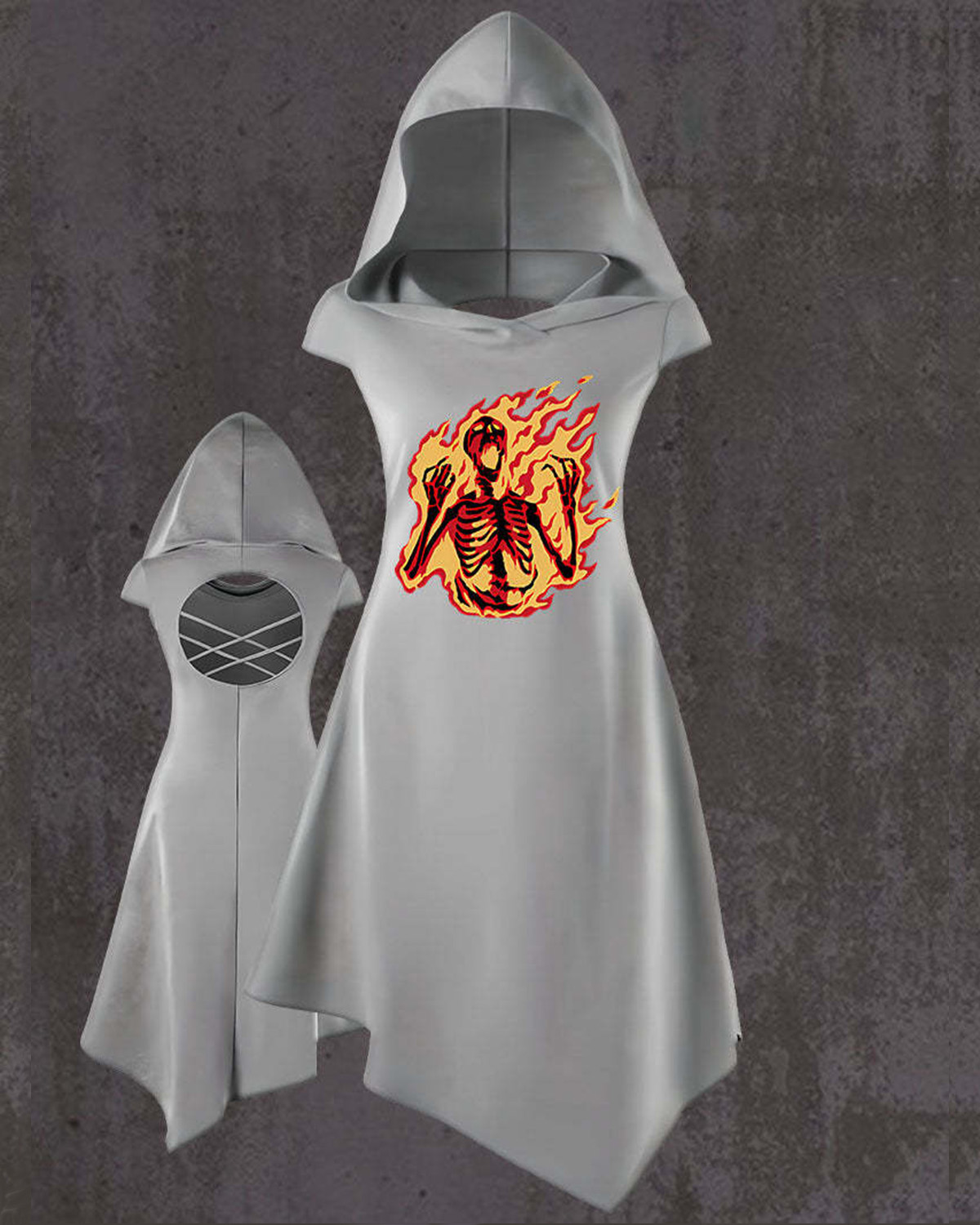 Burning Skeleton Printed Back Hollow Dress