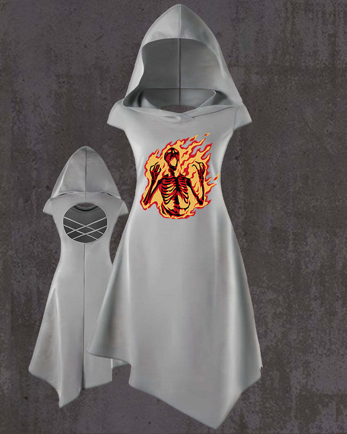 Burning Skeleton Printed Back Hollow Dress