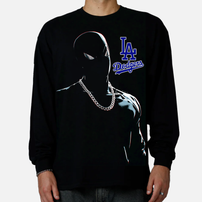 Marvel Spider-Man Blue-White LA Dodgers Baseball Logo Long Sleeve Sweatshirt