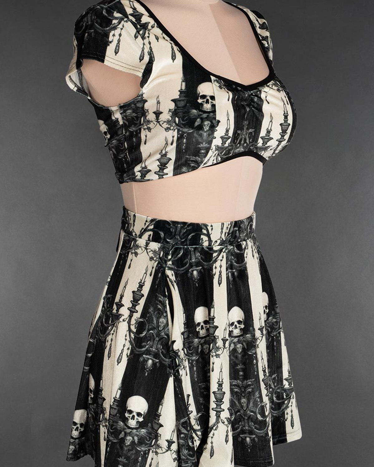 Skull Striped Velvet Short Skirt