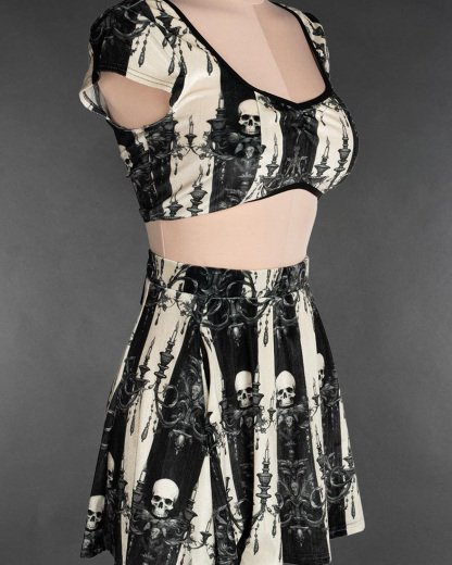 Skull Striped Velvet Short Skirt