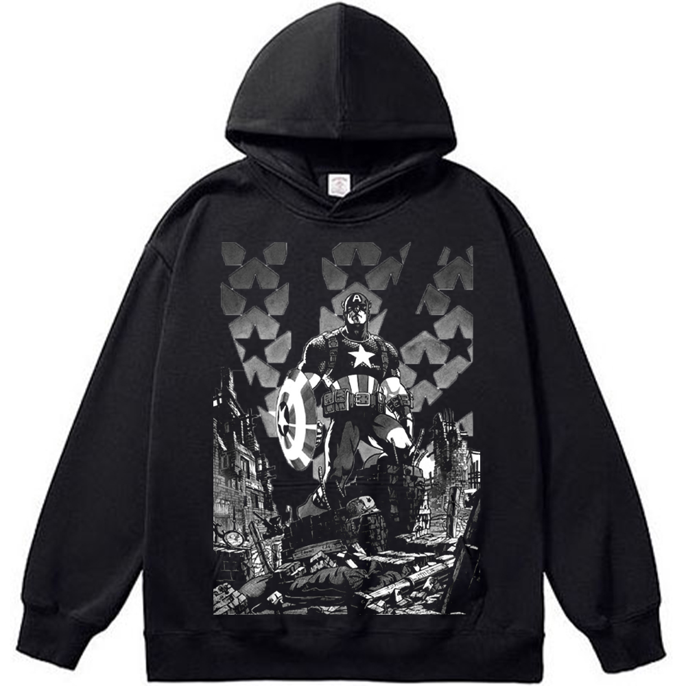 Marvel Captain America Ruined City Star-Spangled Monochrome Print