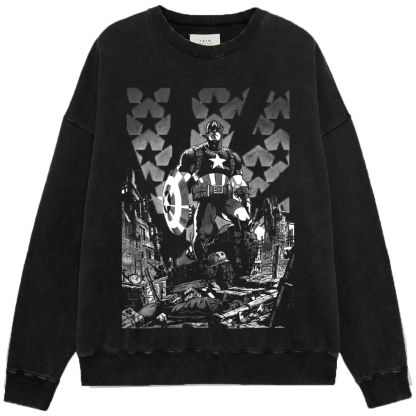 Marvel Captain America Ruined City Star-Spangled Monochrome Print