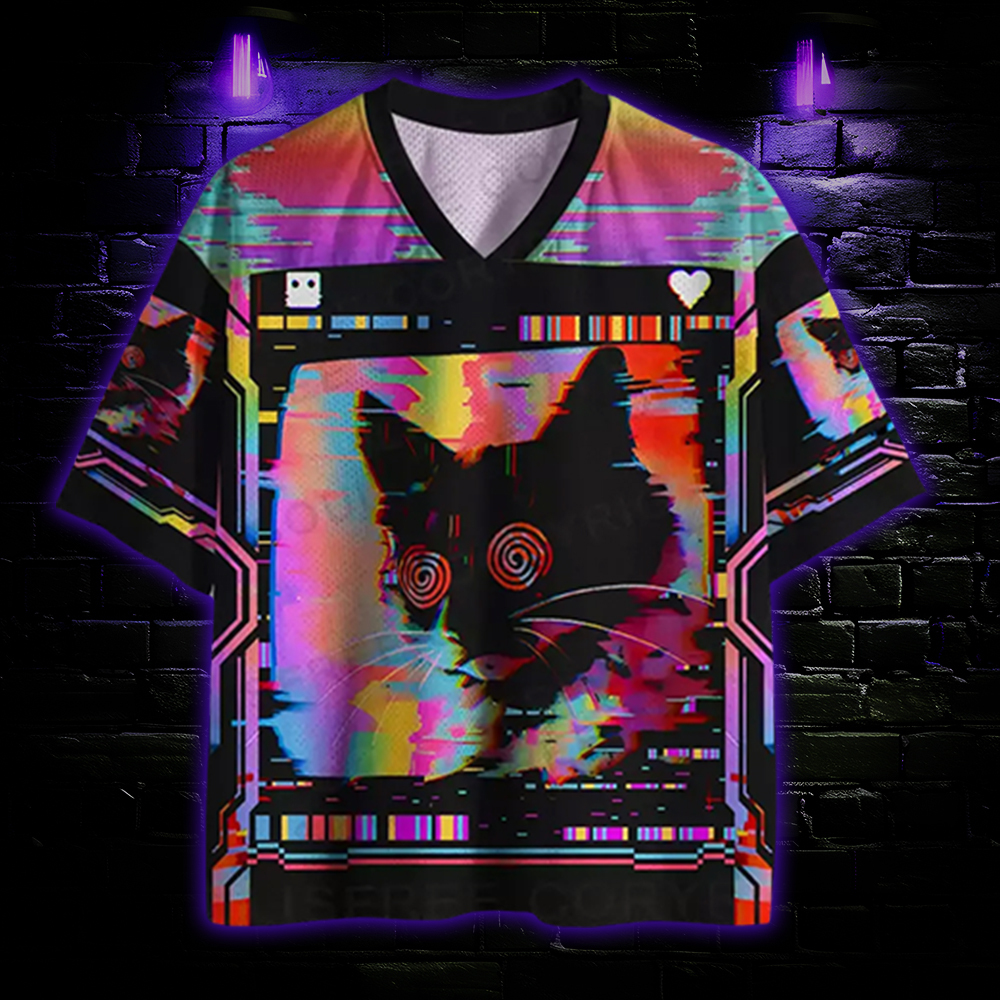 Glitchy Cat Vibes Mesh Jersey