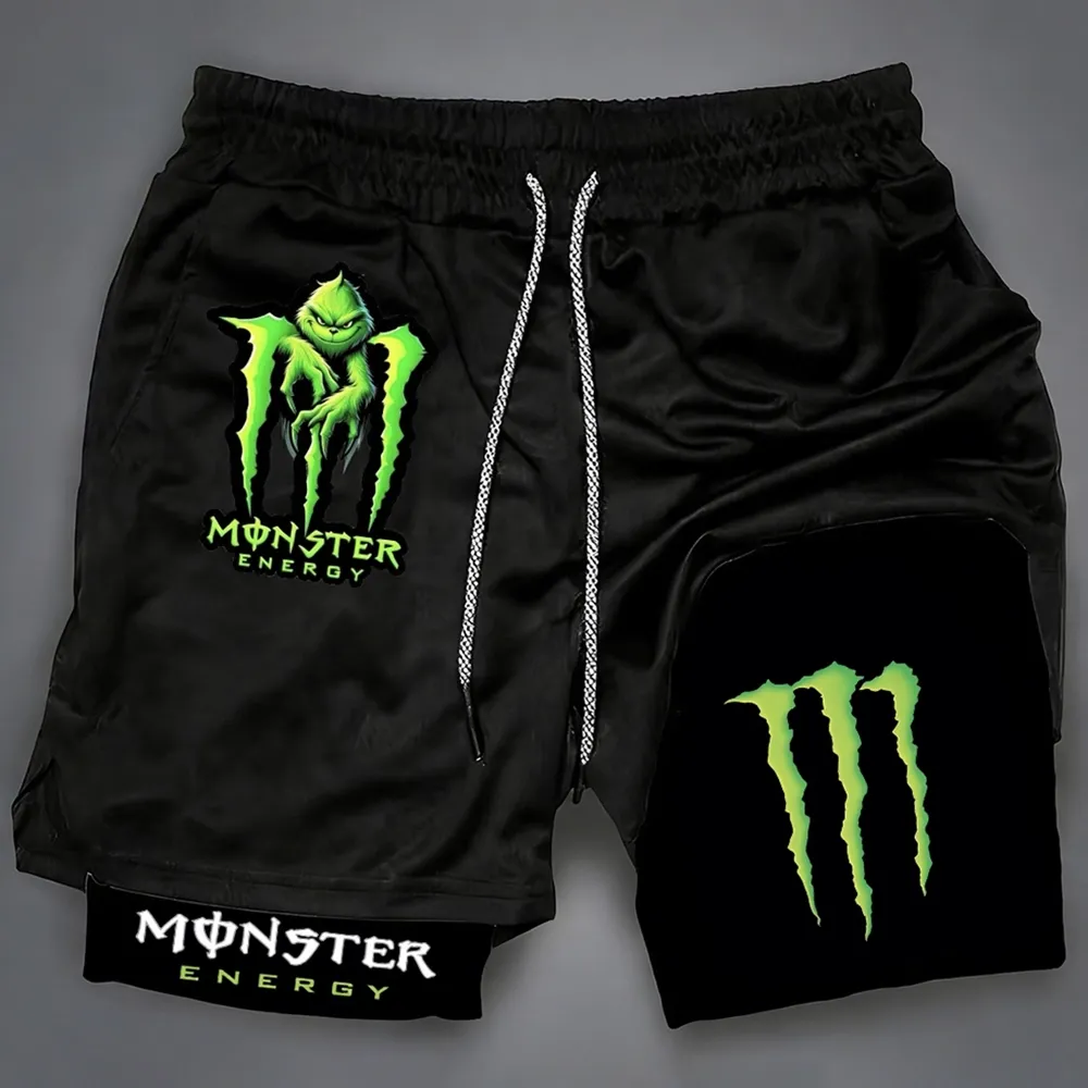 Monster Energy Grinch Print Men's All-In-One Fitness Shorts