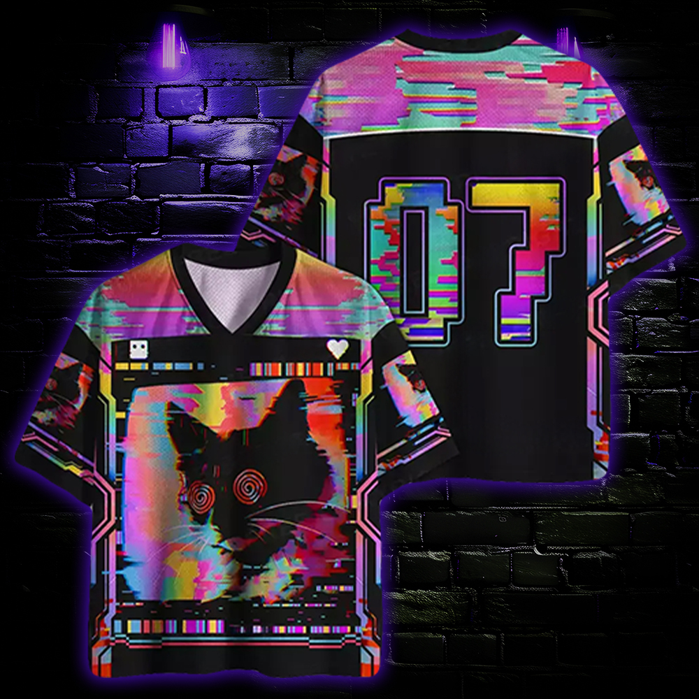 Glitchy Cat Vibes Mesh Jersey